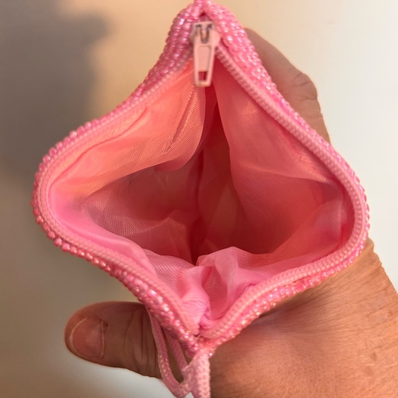 Pink Beaded Pig Face Bag Charm Coin Purse with Zipper - Picture 4 of 7